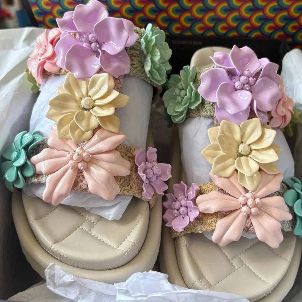 Kurt Geiger Orson Flower Sandals - Multicolor fabric summer size-8 new - Picture 5 of 11